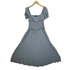 LUSH Puff Sleeve Gray/Blue Midi Dress Womens Small NWT